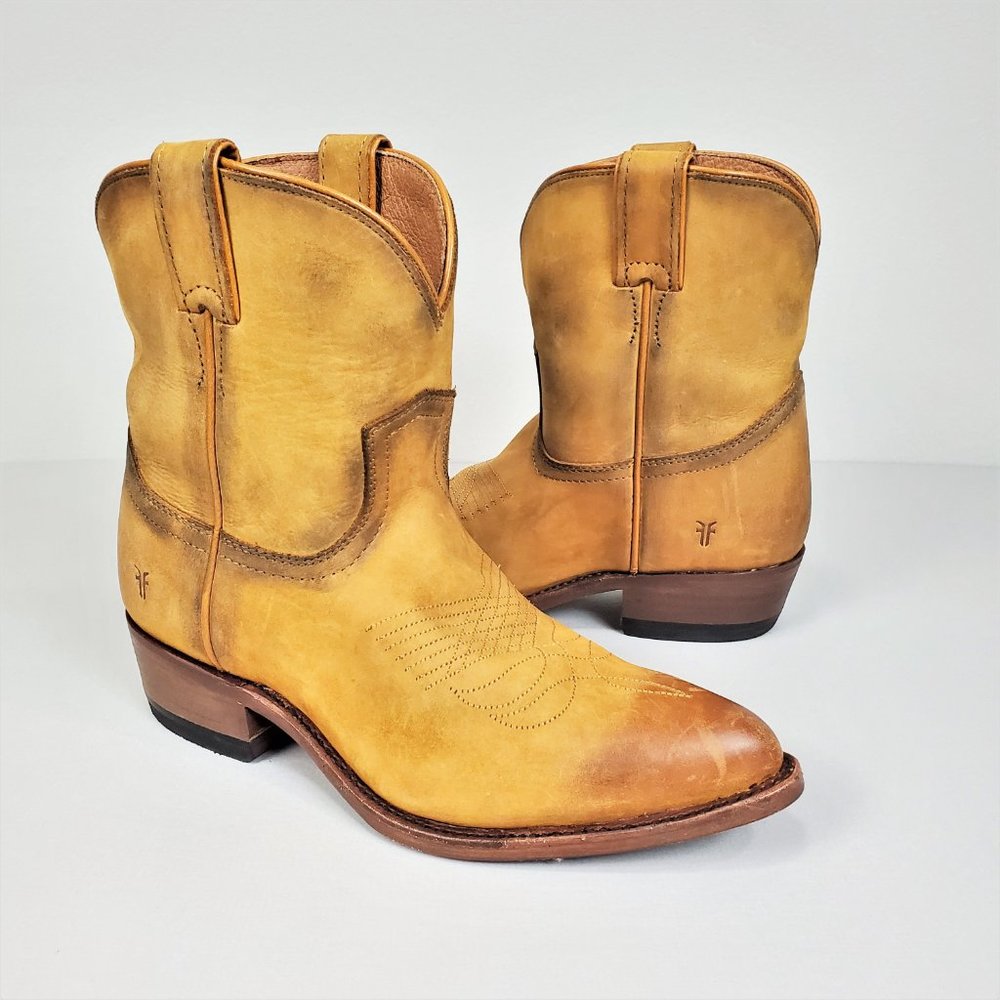 Frye Tan Yellow Leather Western Ankle Boots